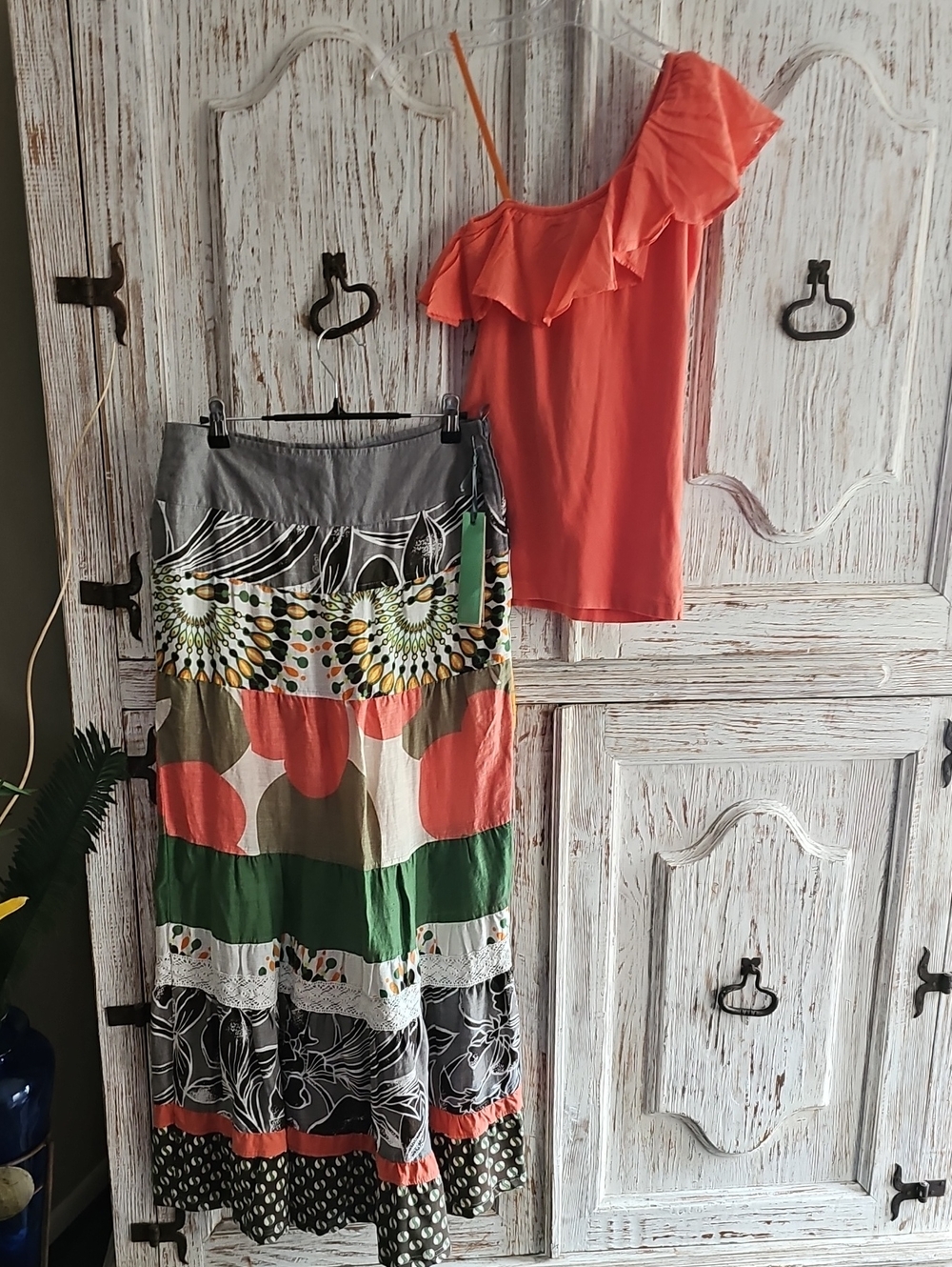 NWT DEPT Amsterdam Boho Tiered Maxi Skirt in Multi-Color - Size S
